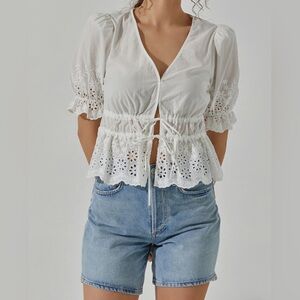 NWT ASTR Eyelet Tie Front Cotton Top